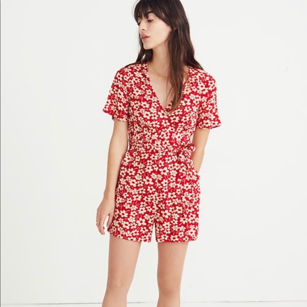 Madewell wrap-front romper in mini daisy NWOT